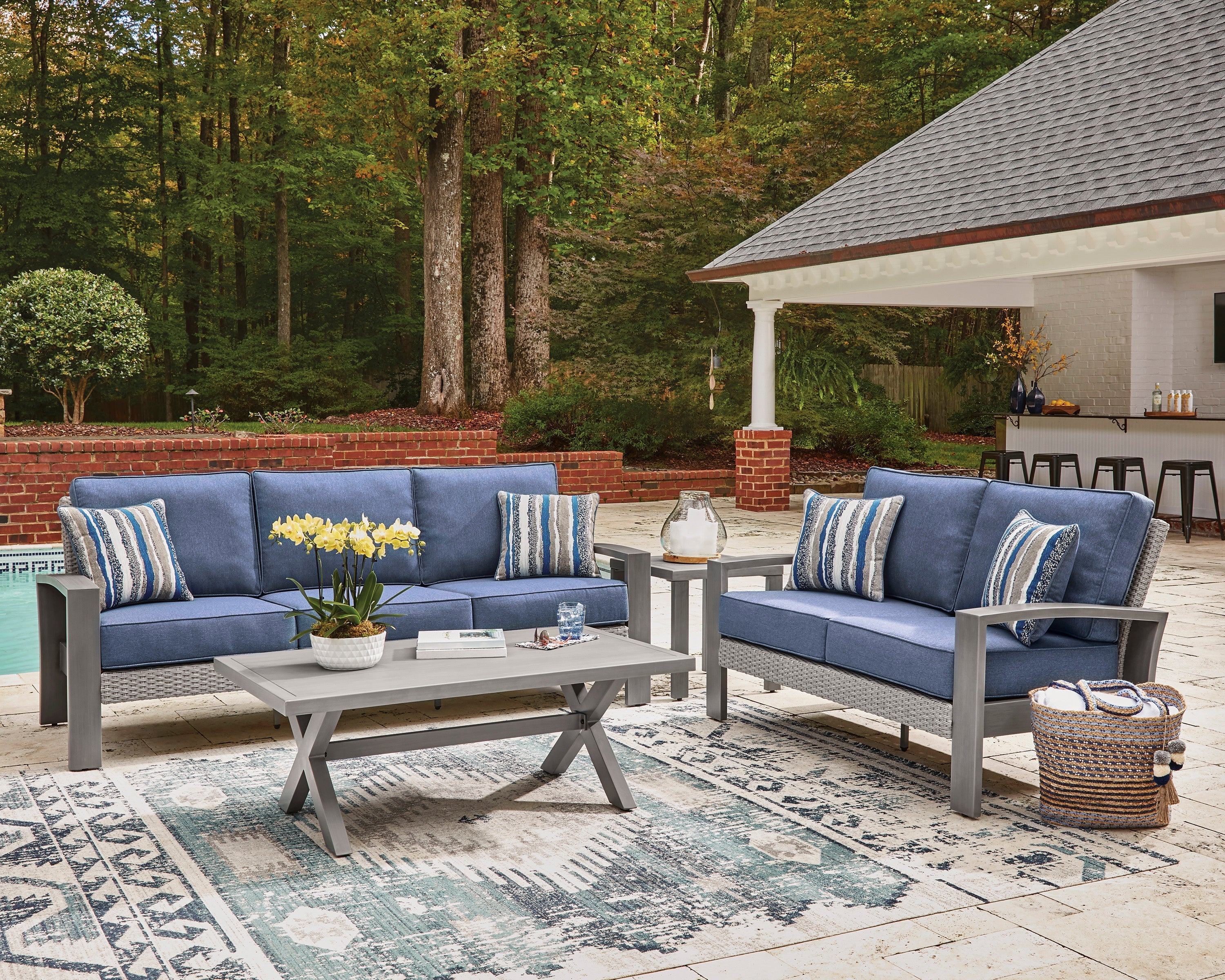 Half Moon Beach Blue/Gray Loveseat w/Cushion