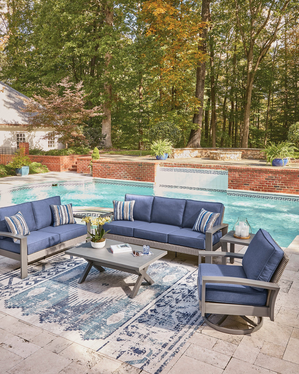 Half Moon Beach Blue/Gray Sofa with Cushion