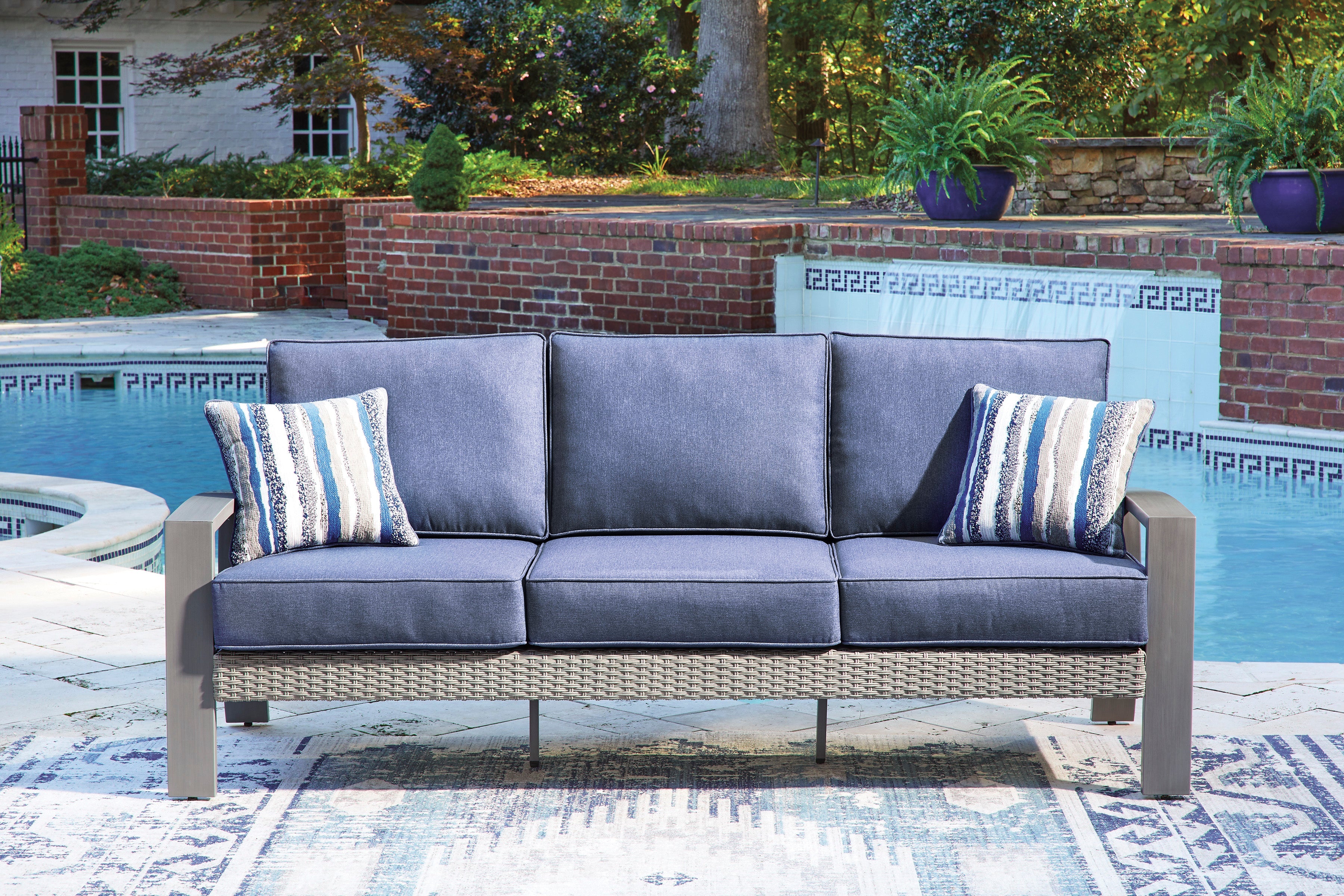 Half Moon Beach Blue/Gray Sofa with Cushion