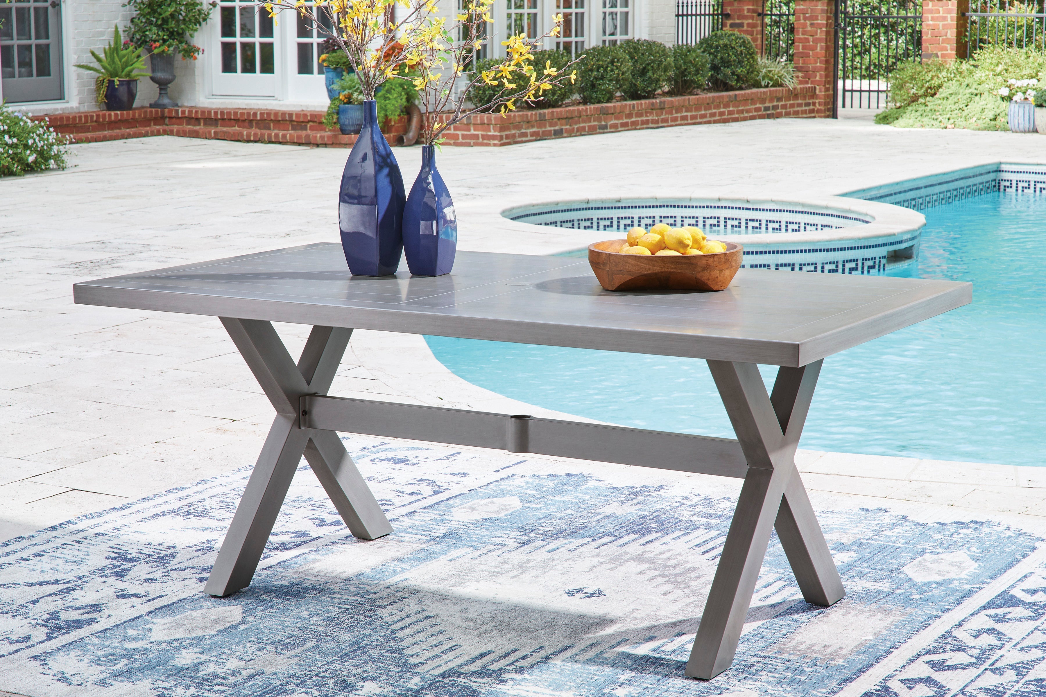 Half Moon Beach Gray RECT Dining Table w/UMB OPT