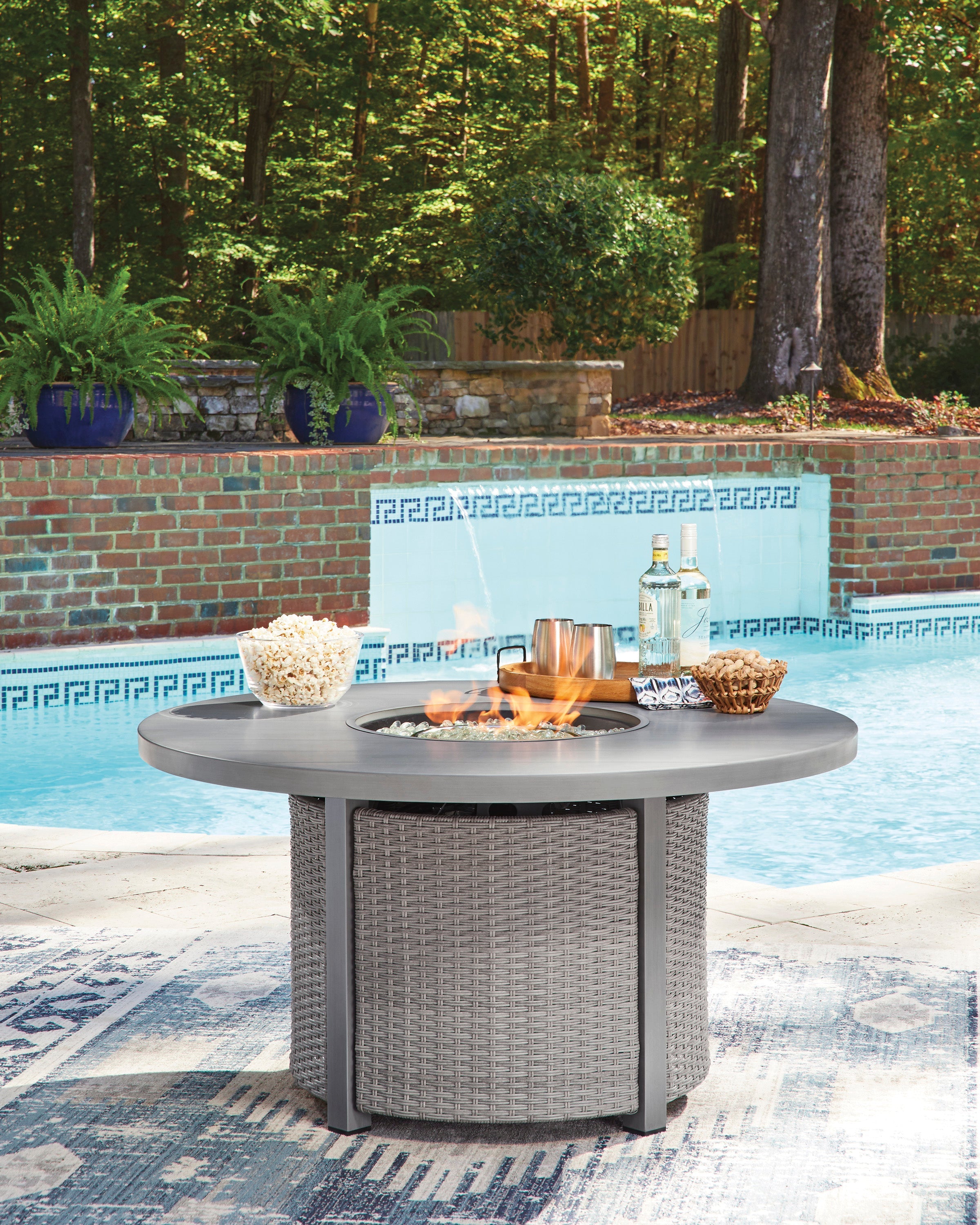 Half Moon Beach Gray Round Fire Pit Table
