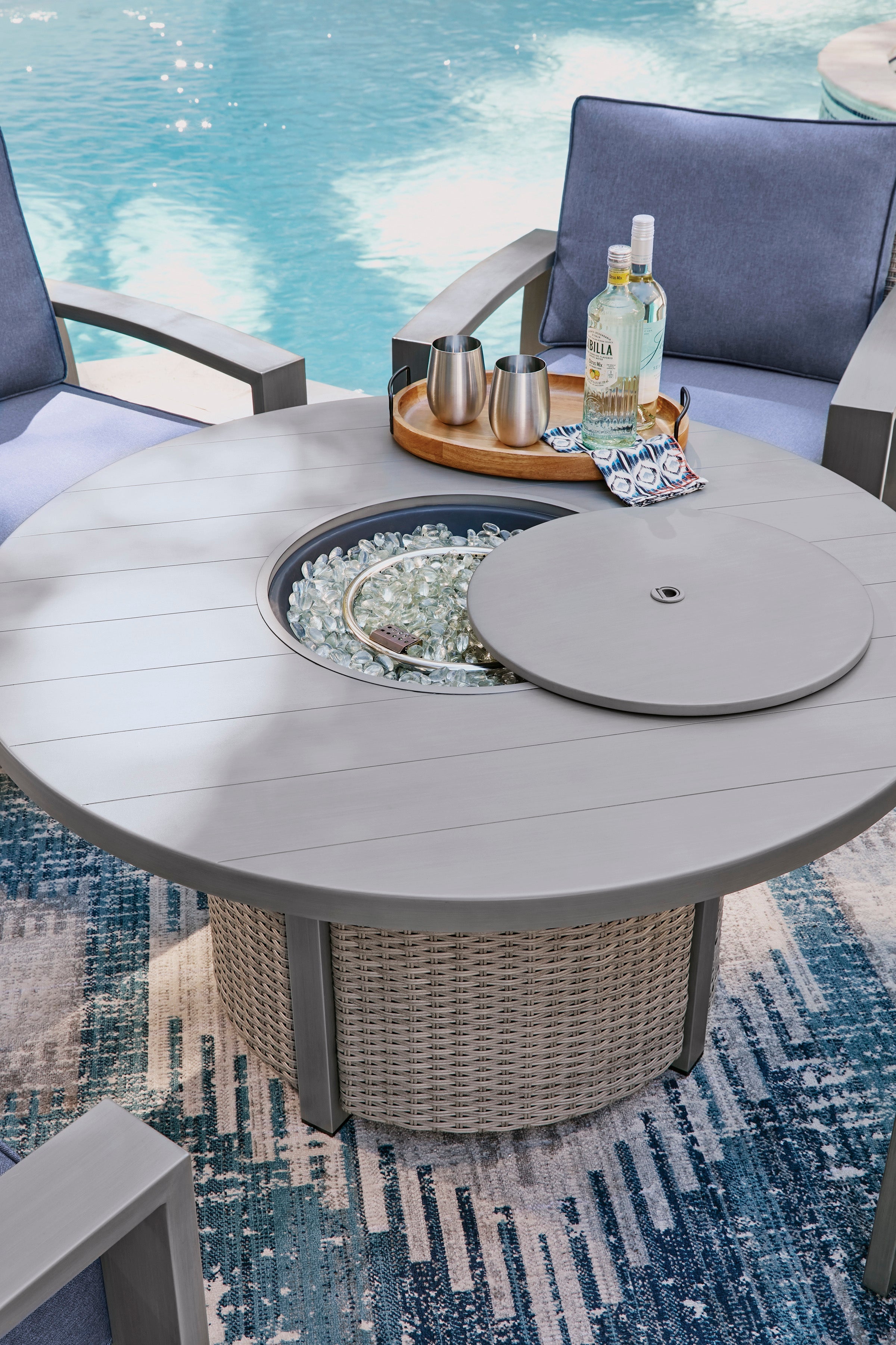 Half Moon Beach Gray Round Fire Pit Table