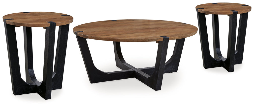 Hanneforth Brown/Black Coffee Table and 2 End Tables