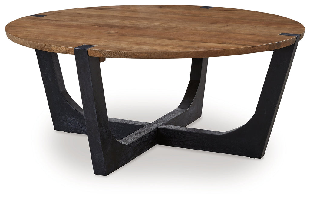 Hanneforth Brown/Black Coffee Table and 2 End Tables