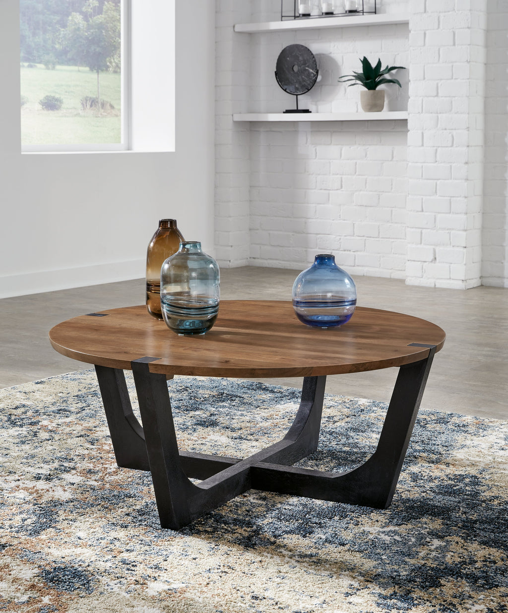 Hanneforth Brown/Black Coffee Table and 2 End Tables