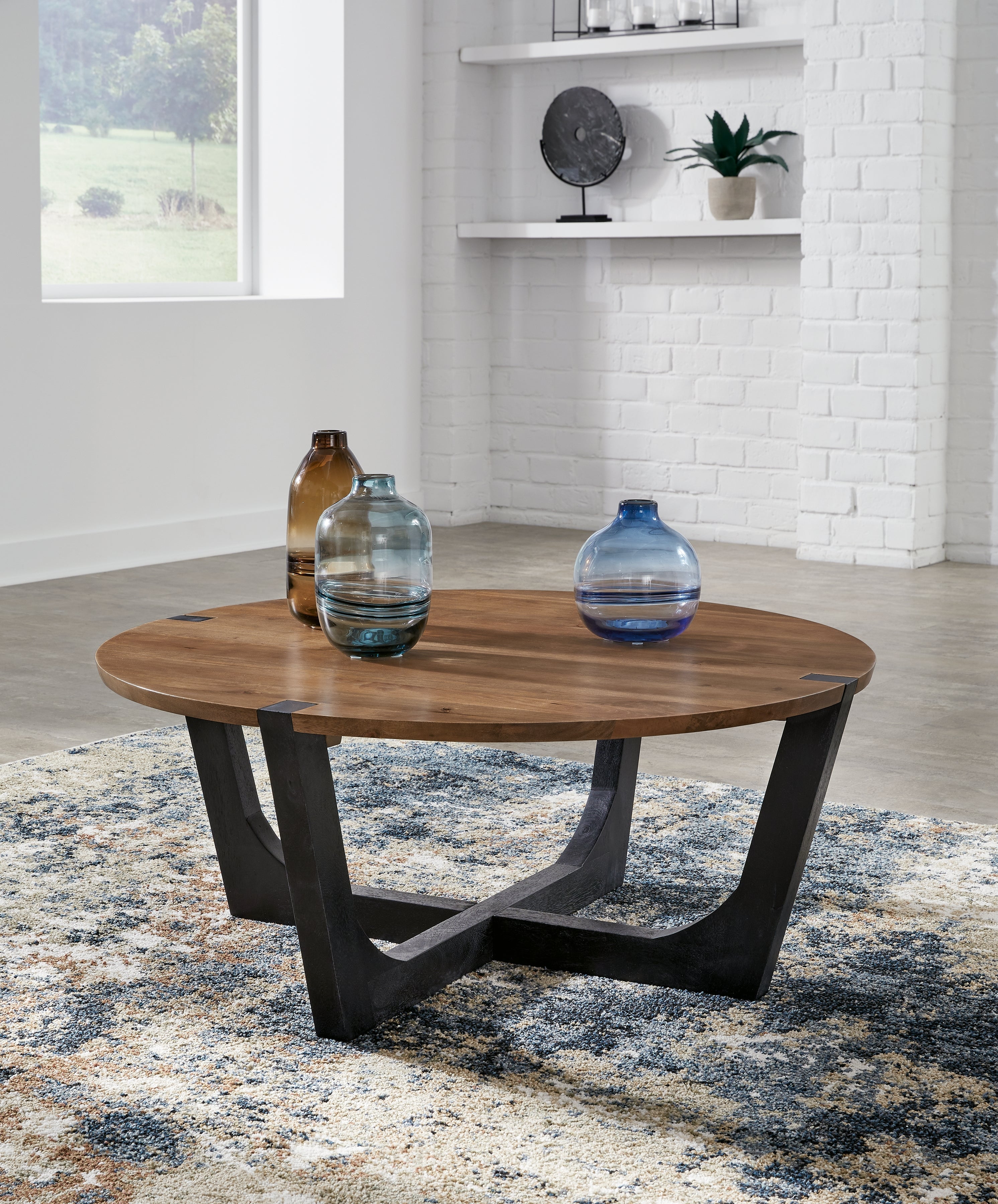 Hanneforth Brown/Black Coffee Table and 2 End Tables