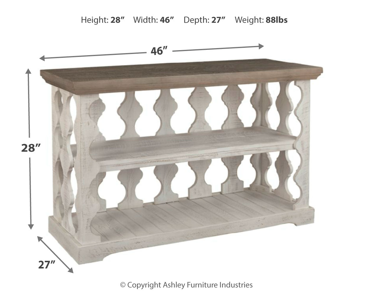 Havalance Gray & White Sofa/Console Table Balustrade-style