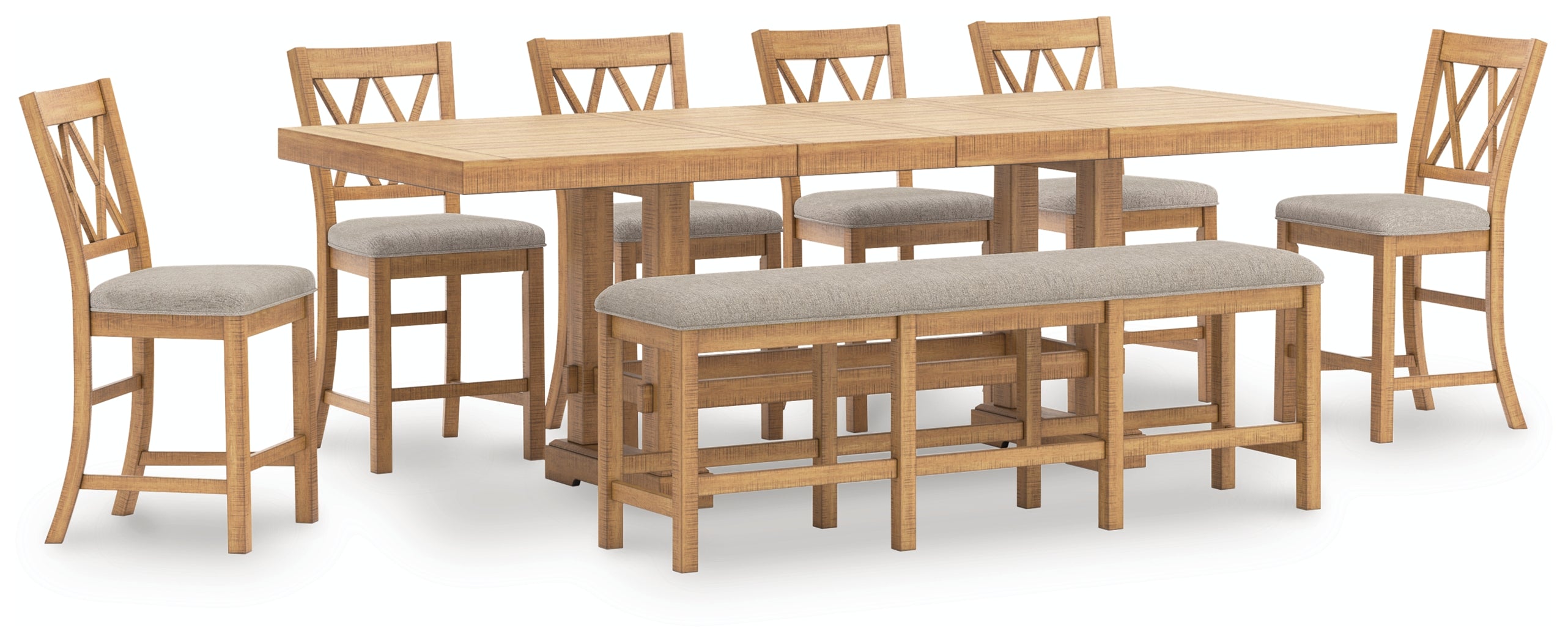 Havonplane Brown Counter Height Dining Table, 6 Barstools and Bench