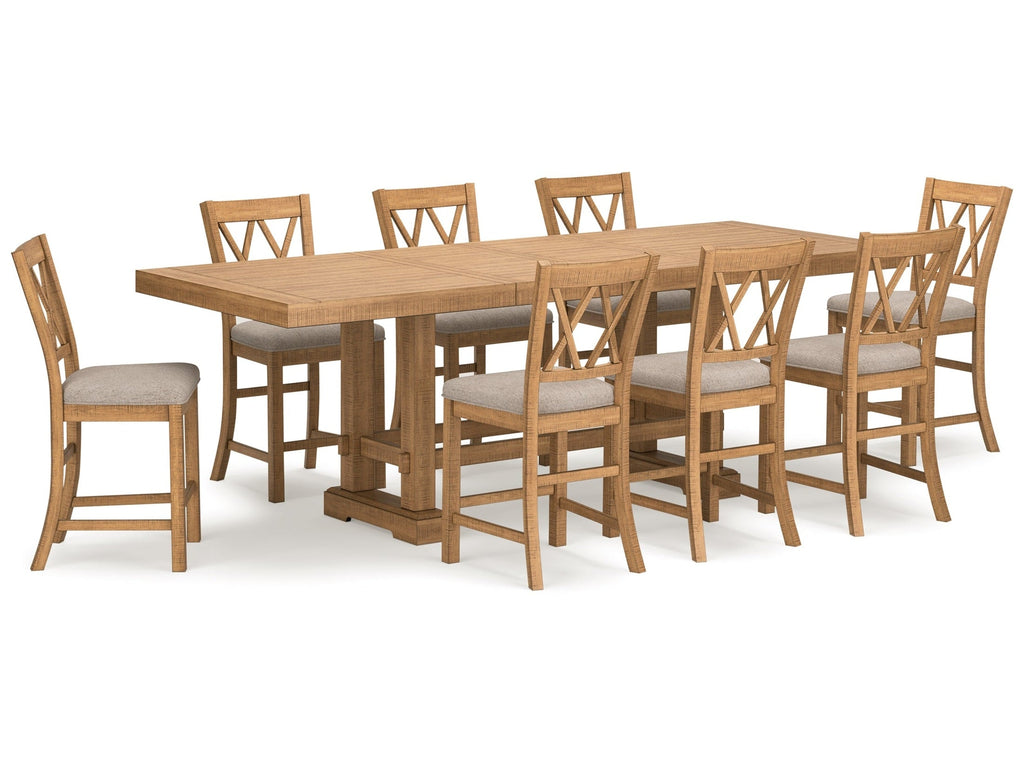 Havonplane Brown Counter Height Dining Table and 8 Barstools