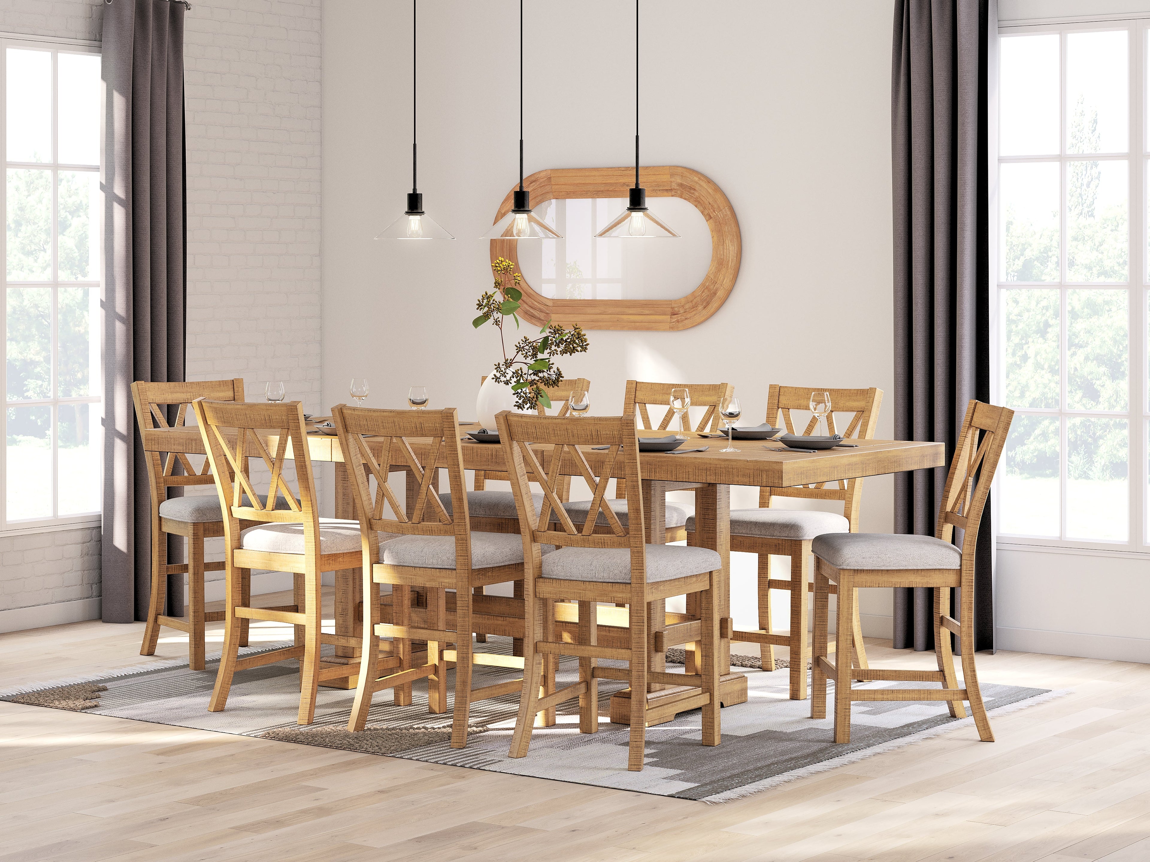 Havonplane Brown Counter Height Dining Table and 8 Barstools