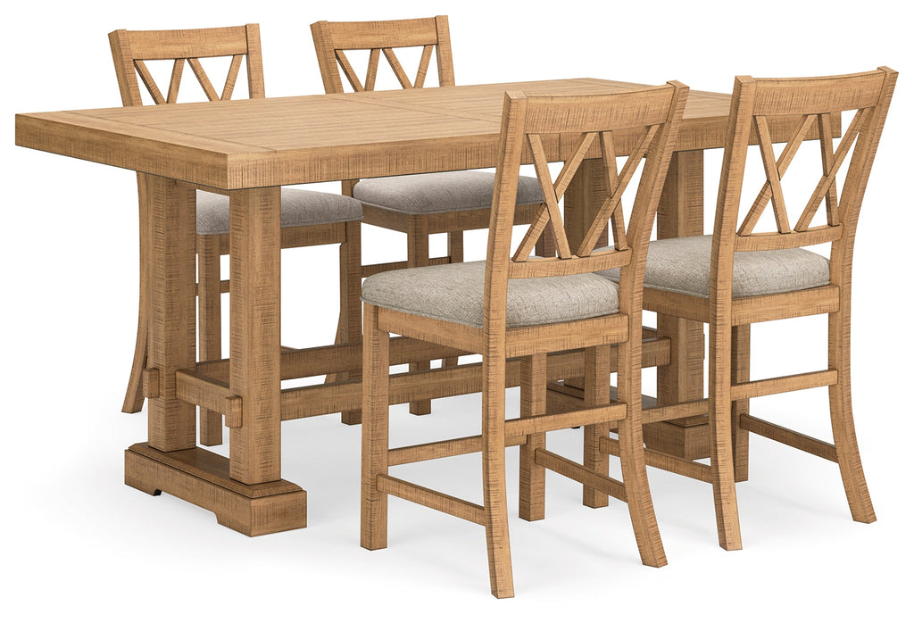 Havonplane Brown Counter Height Extension Dining Table and 4 Barstools