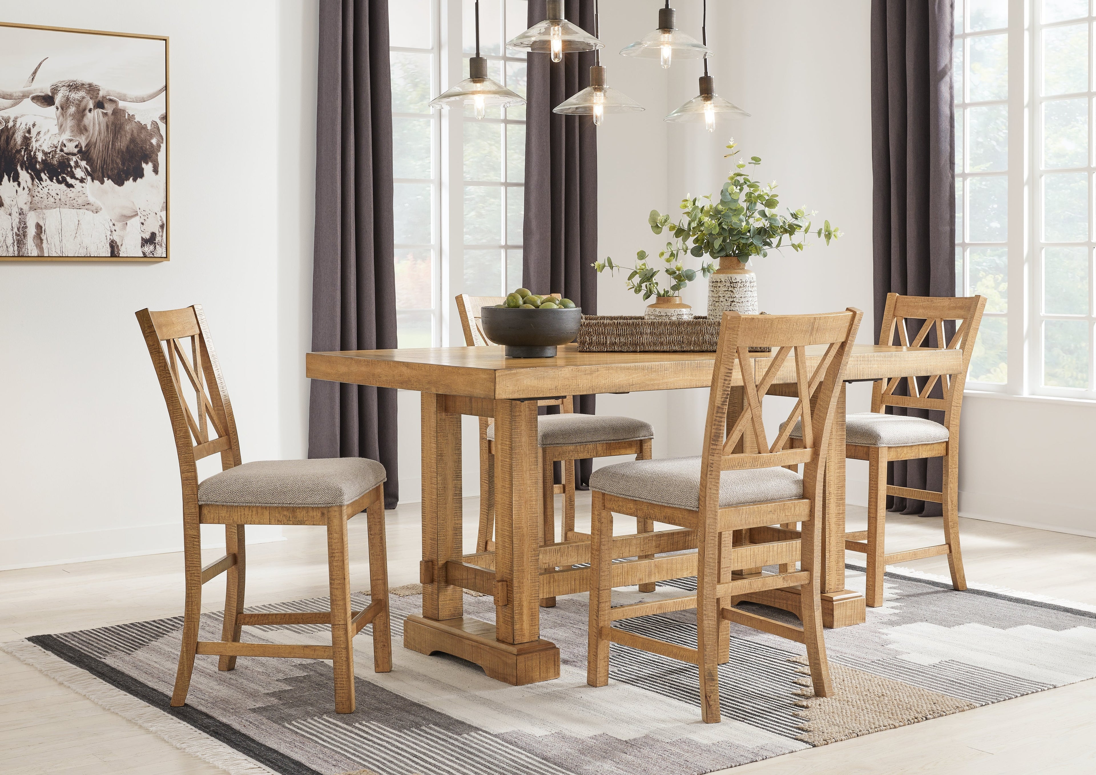 Havonplane Brown Counter Height Extension Dining Table and 4 Barstools