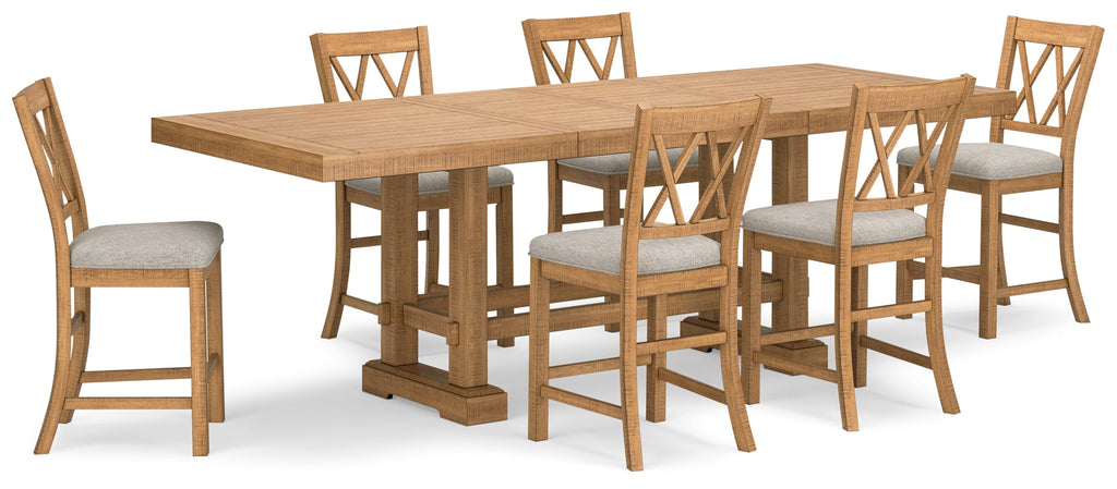 Havonplane Brown Counter Height Extension Dining Table and 6 Barstools