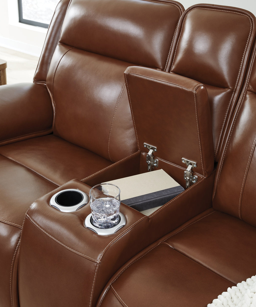 Healy Pier Chocolate Power Reclining Loveseat with Console