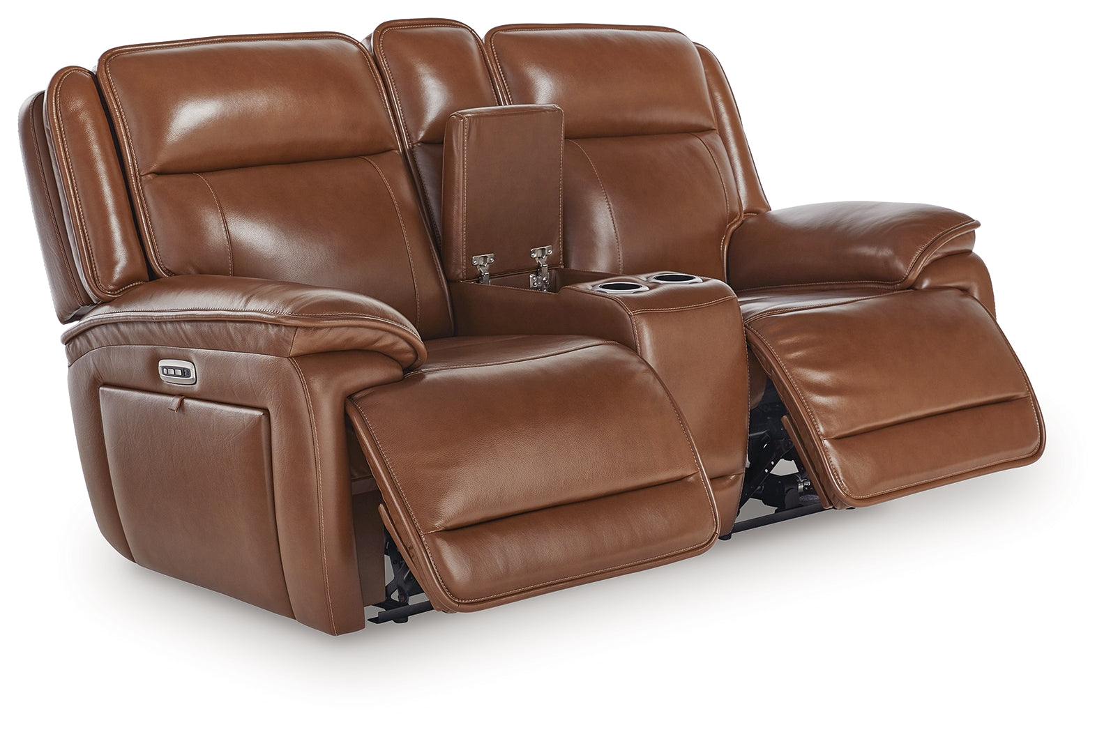 Healy Pier Chocolate Power Reclining Loveseat with Console