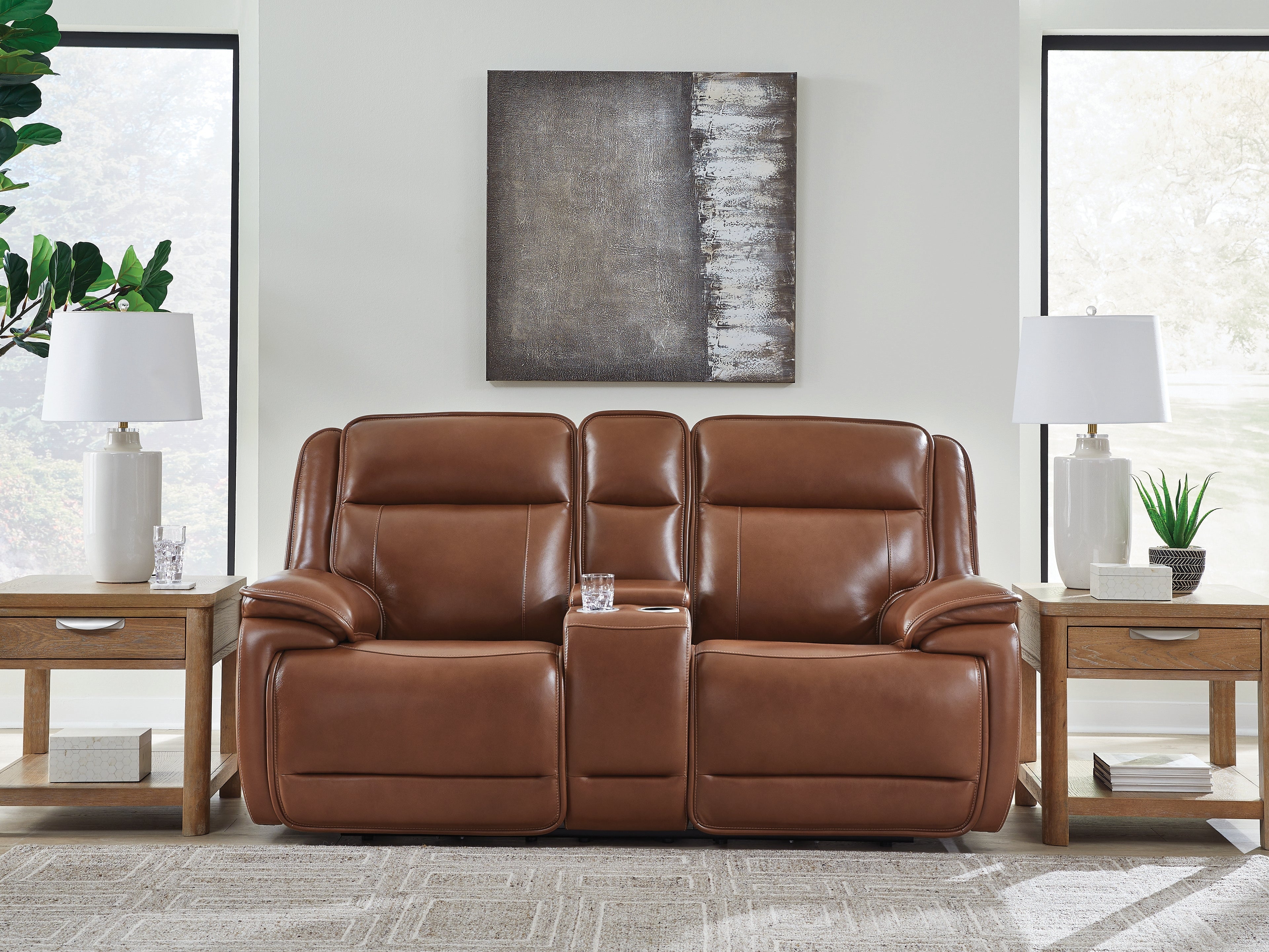 Healy Pier Chocolate Power Reclining Loveseat with Console