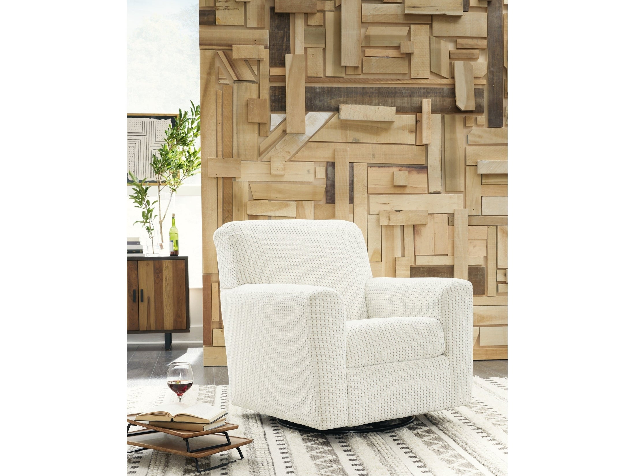 Herstow Ivory Swivel Glider Accent Chair