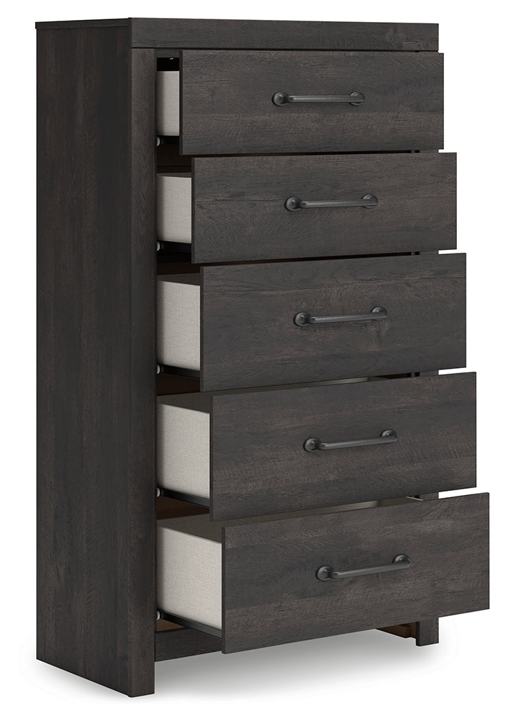 Hollivern Dark Gray Five Drawer Chest