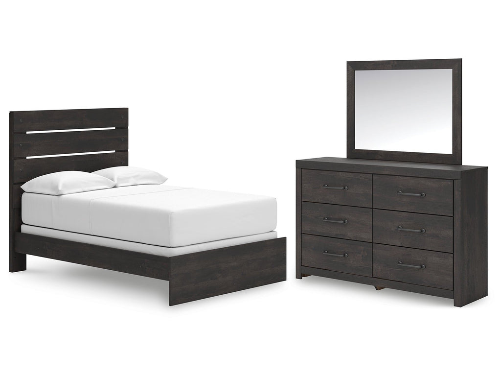 Hollivern Dark Gray Full Panel Bed, Dresser and Mirror