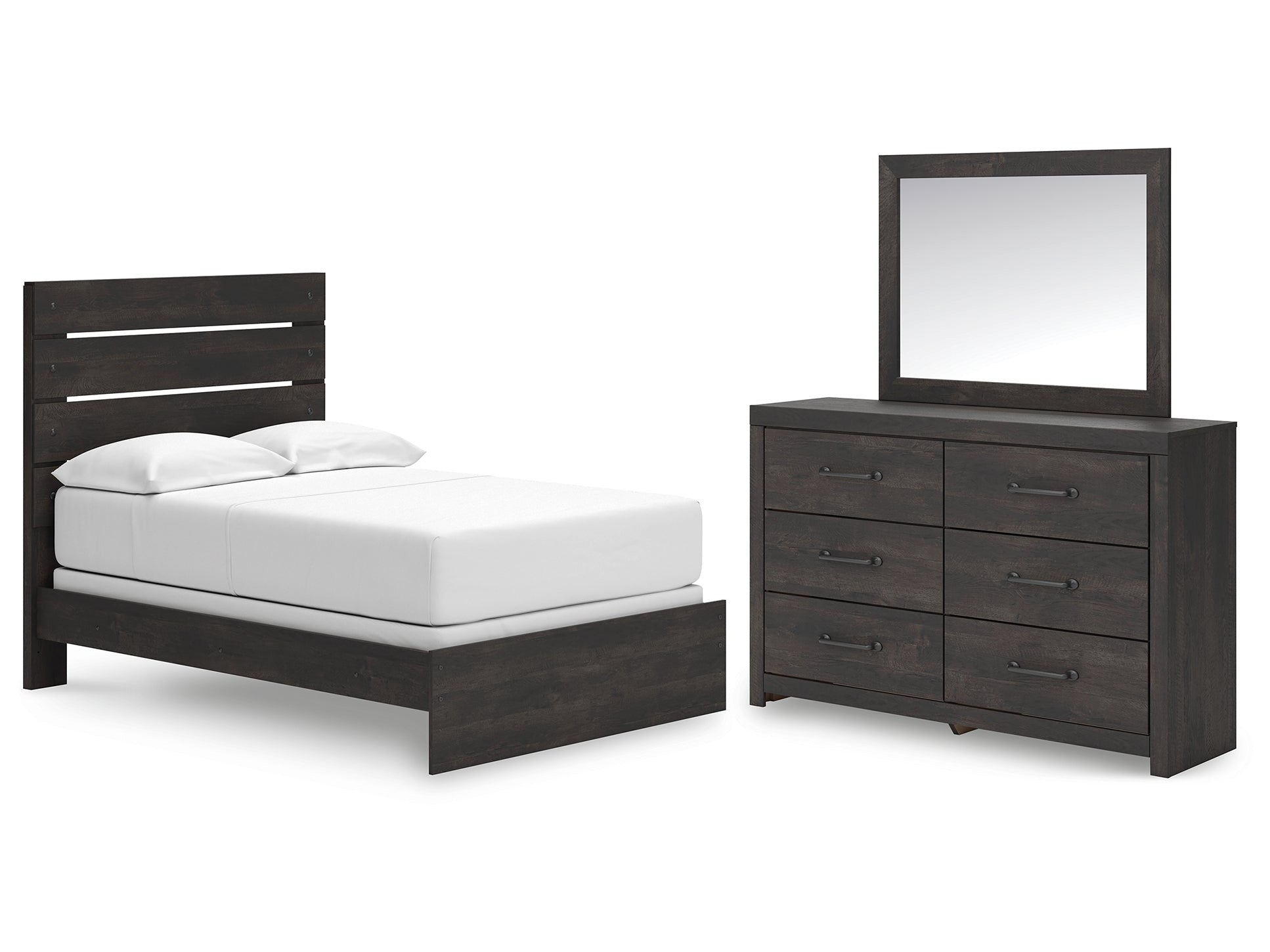 Hollivern Dark Gray Full Panel Bed, Dresser and Mirror