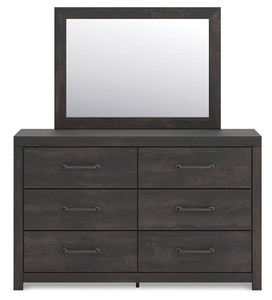 Hollivern Dark Gray Full Panel Bed, Dresser and Mirror