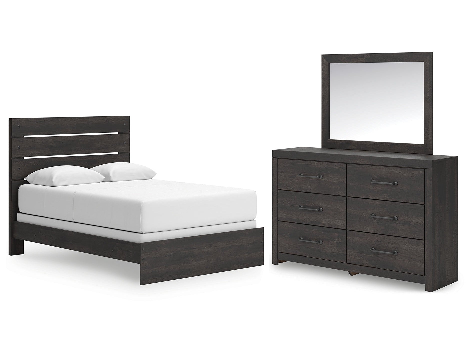 Hollivern Dark Gray Queen Panel Bed, Dresser and Mirror