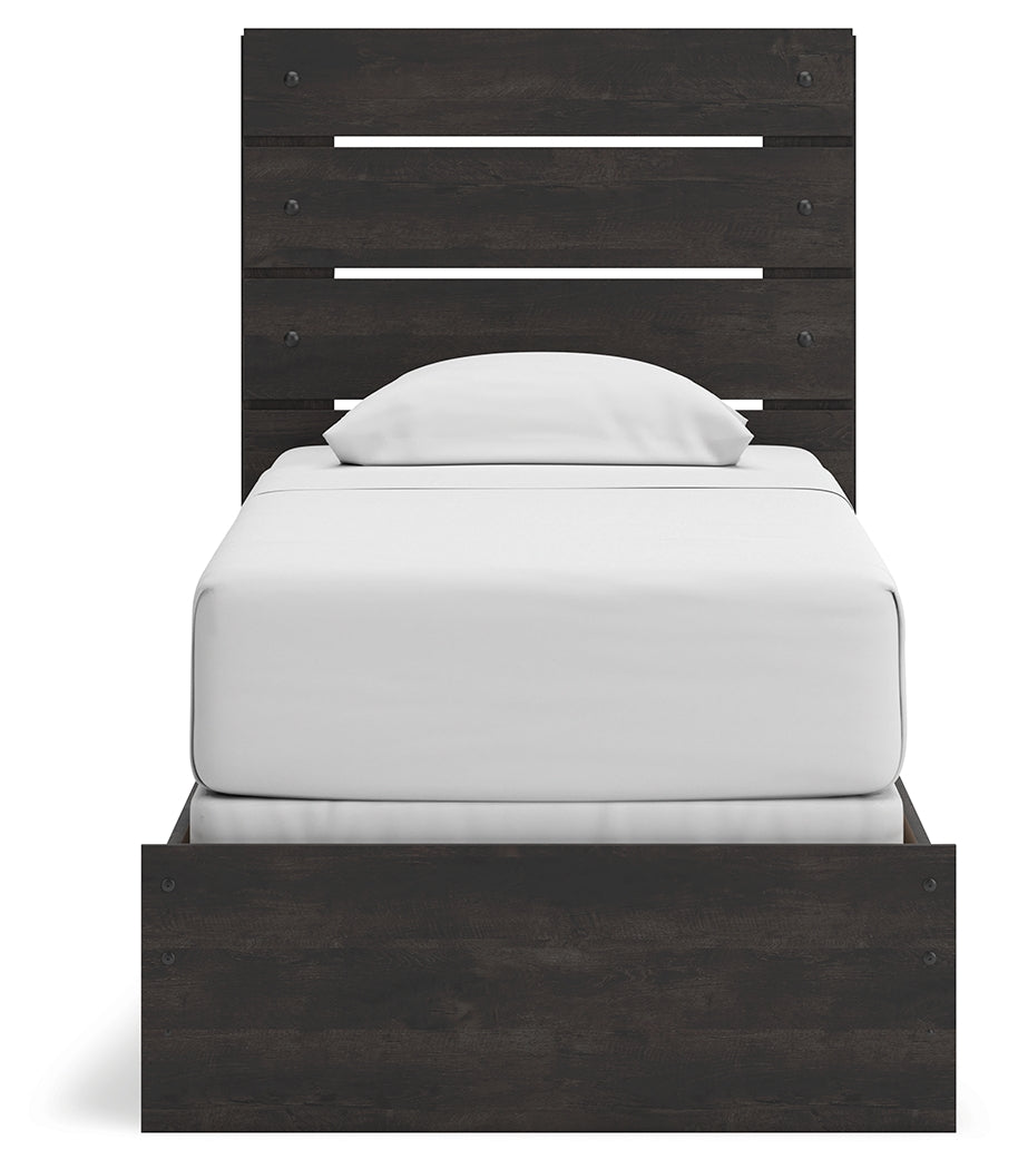 Hollivern Dark Gray Twin Panel Bed, Dresser and Mirror