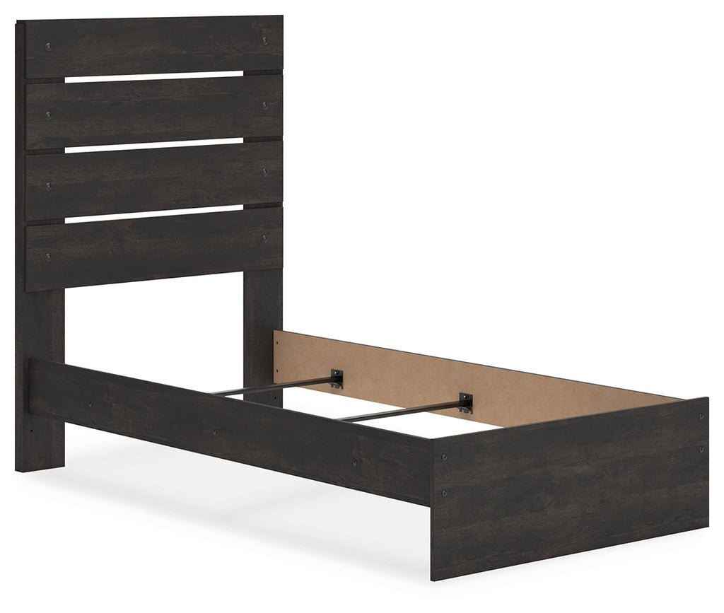 Hollivern Dark Gray Twin Panel Bed, Dresser and Mirror