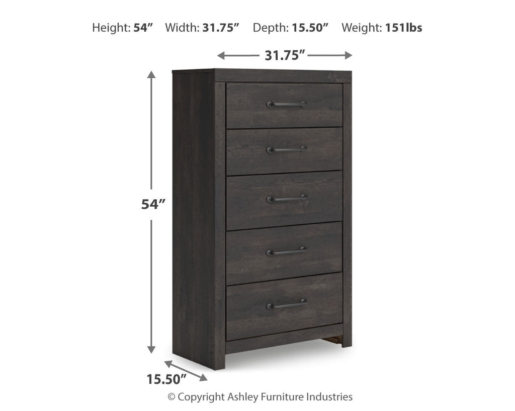 Hollivern Twin Panel Storage Bed, Dresser, Mirror and Chest, Dark Gray