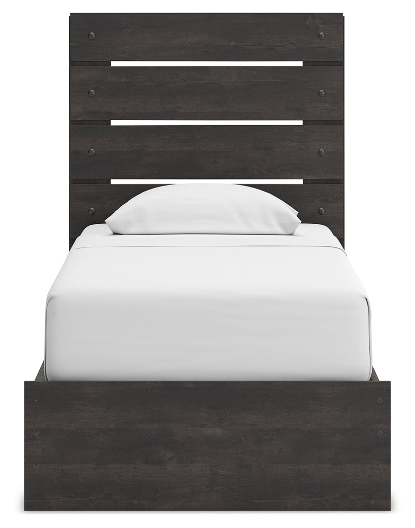 Hollivern Twin Panel Storage Bed, Dresser, Mirror and Chest, Dark Gray