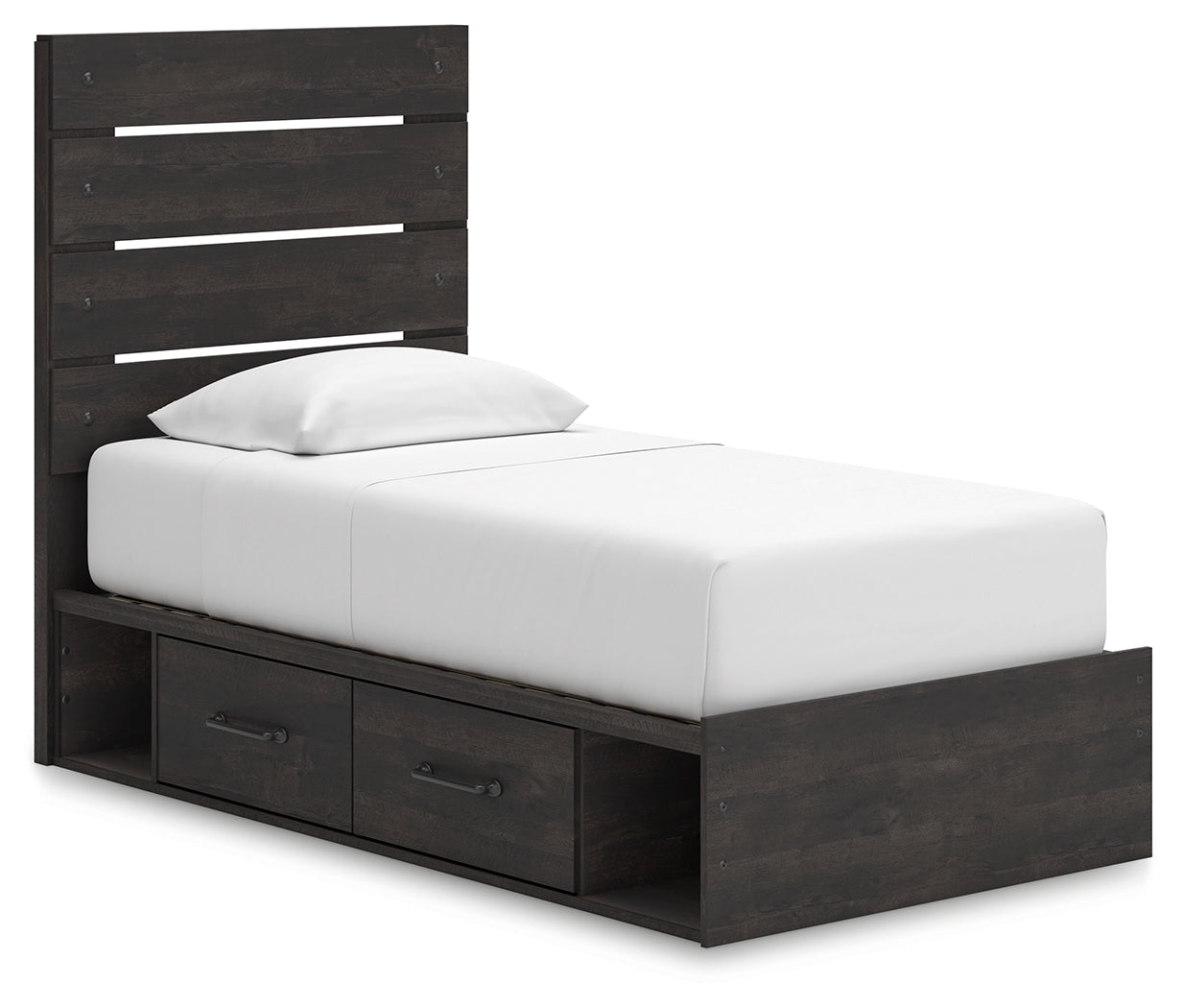 Hollivern Twin Panel Storage Bed, Dresser, Mirror and Chest, Dark Gray