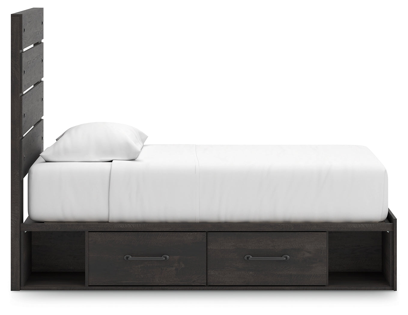 Hollivern Twin Panel Storage Bed, Dresser, Mirror and Chest, Dark Gray