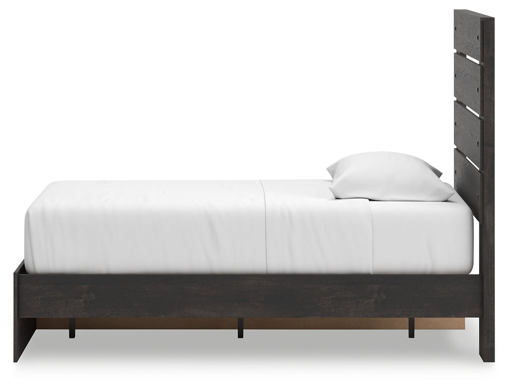 Hollivern Twin Panel Storage Bed, Dresser, Mirror and Chest, Dark Gray