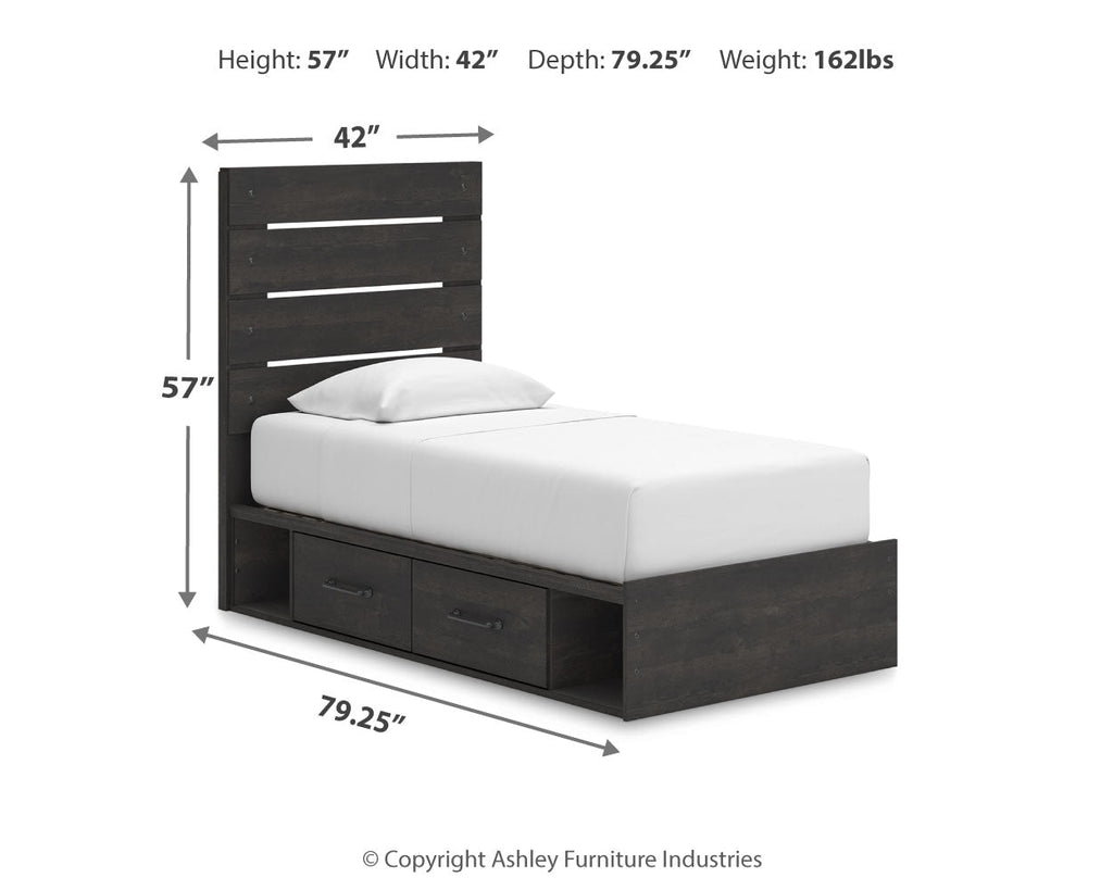 Hollivern Twin Panel Storage Bed, Dresser, Mirror and Chest, Dark Gray