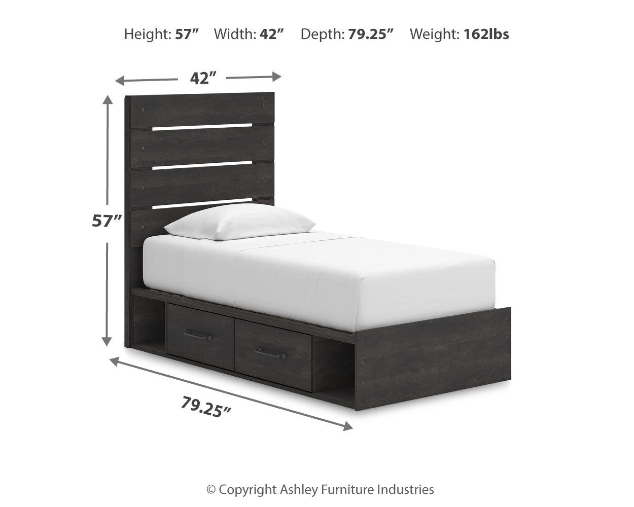 Hollivern Twin Panel Storage Bed, Dresser, Mirror and Chest, Dark Gray