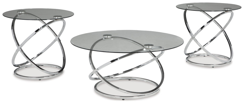 Hollynyx Chrome & Glass Coffee Table Set (3pc)