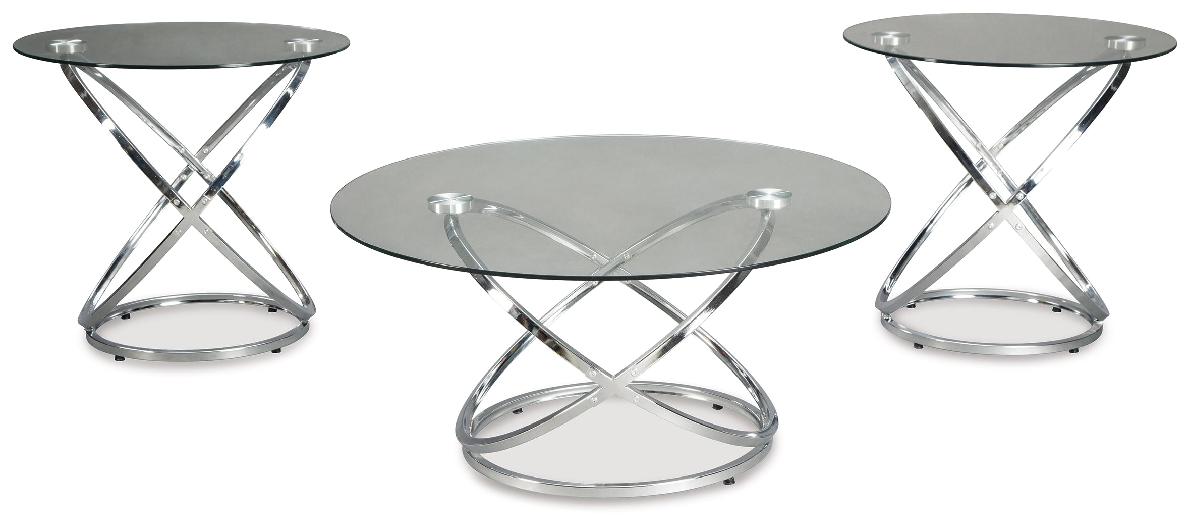 Hollynyx Chrome & Glass Coffee Table Set (3pc)