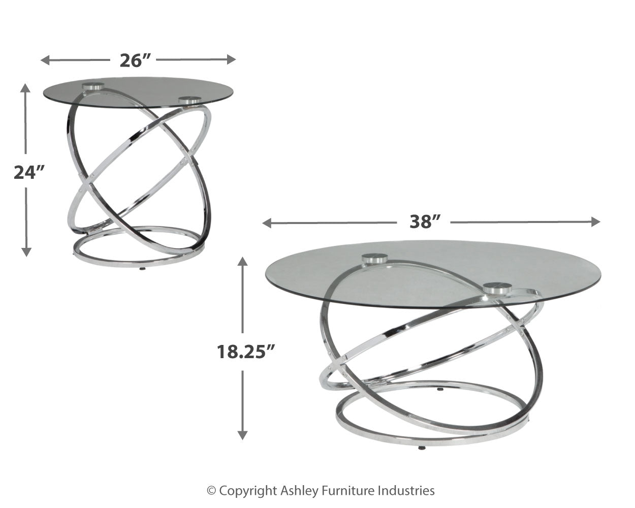 Hollynyx Chrome & Glass Coffee Table Set (3pc)