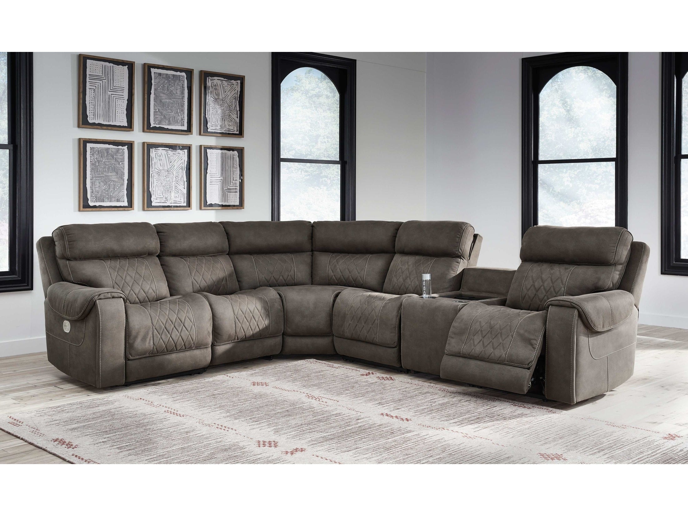 Hoopster Gunmetal 6pc Power Reclining Sectional w/ Touchscreen Console