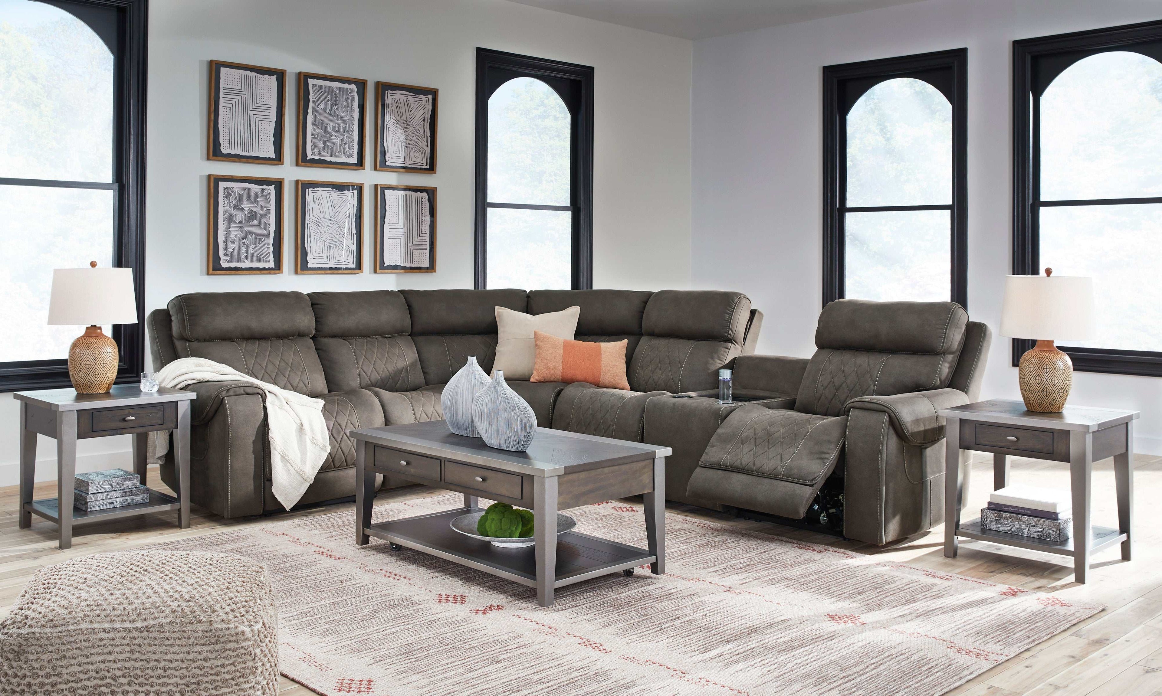 Hoopster Gunmetal 6pc Power Reclining Sectional w/ Touchscreen Console