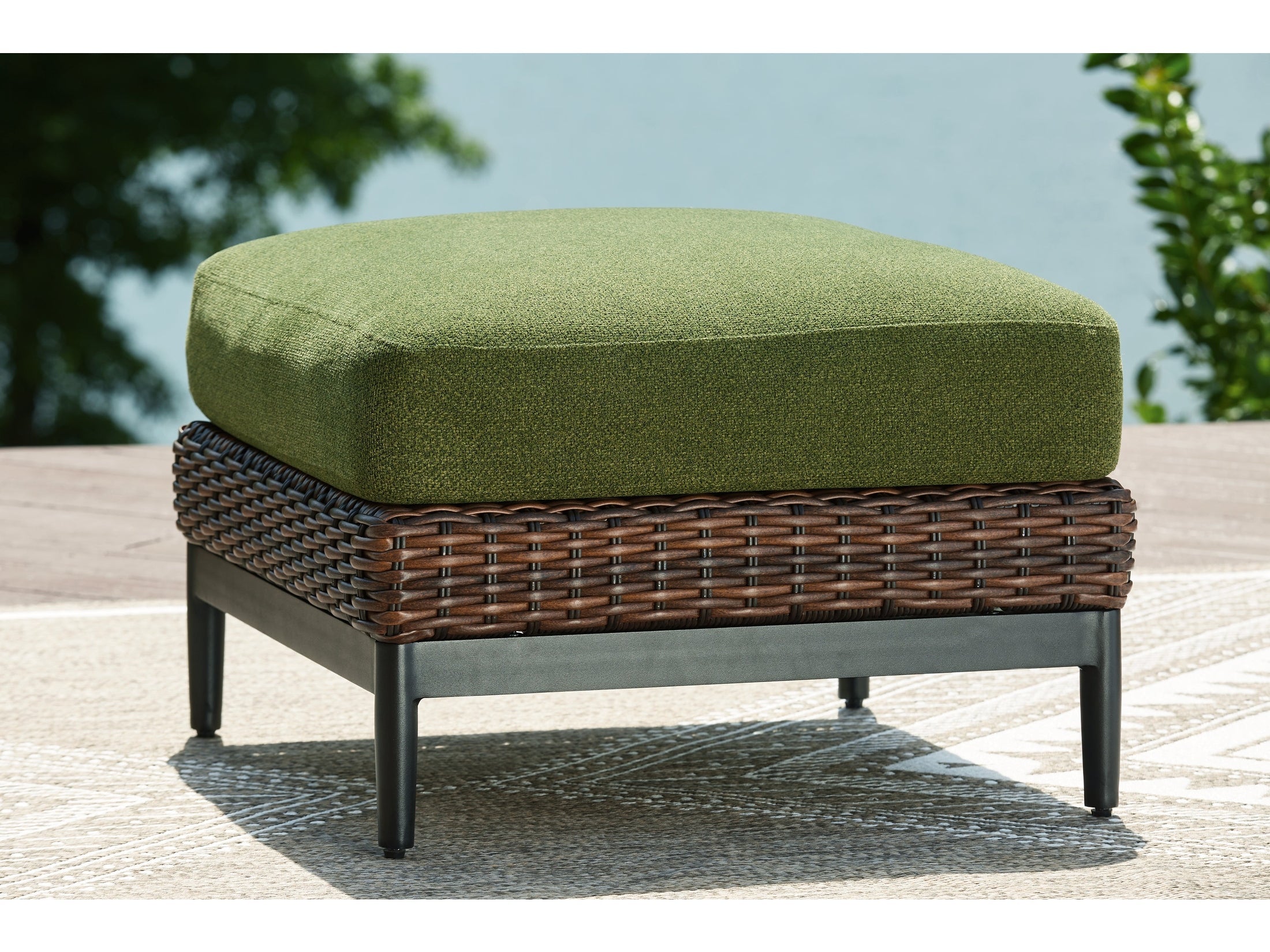 Horizon Hall Brown/Green Ottoman with Cushion