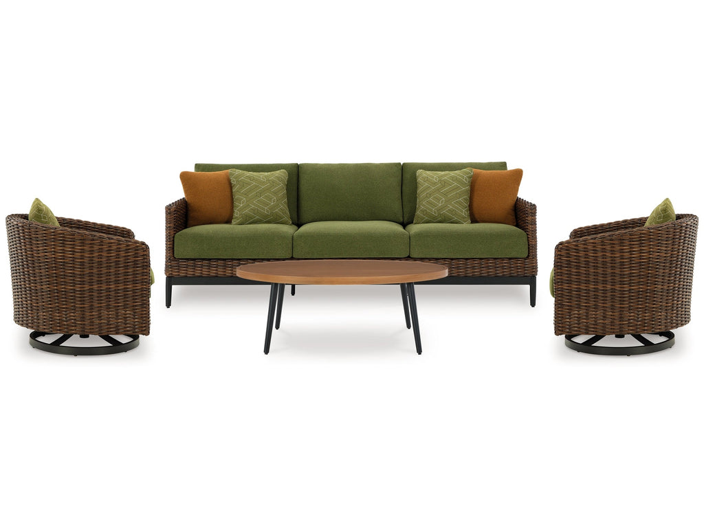 Horizon Hall Outdoor Sofa, 2 Lounge Chairs, Ottoman and Coffee Table, Brown