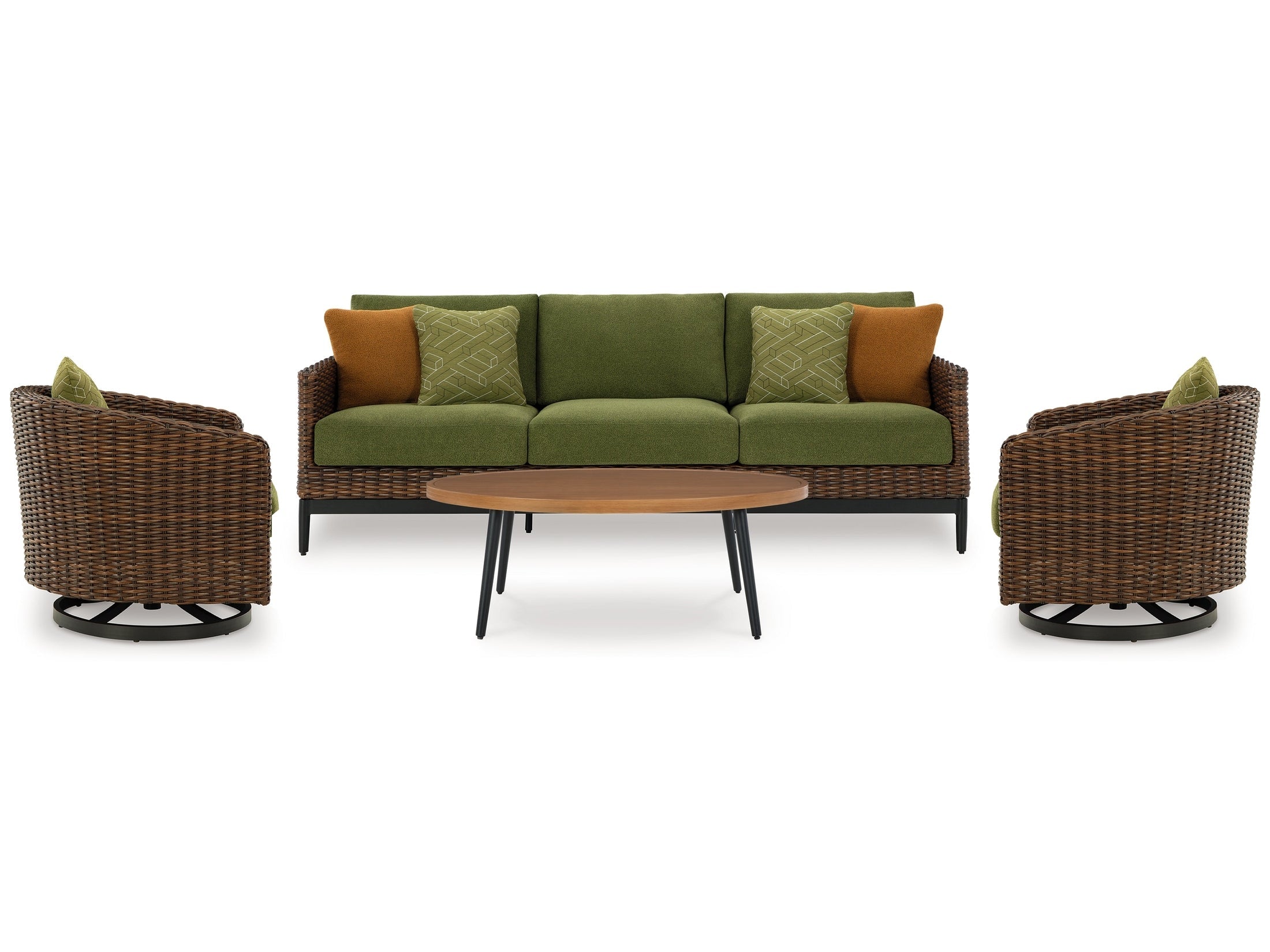 Horizon Hall Outdoor Sofa, 2 Lounge Chairs, Ottoman and Coffee Table, Brown