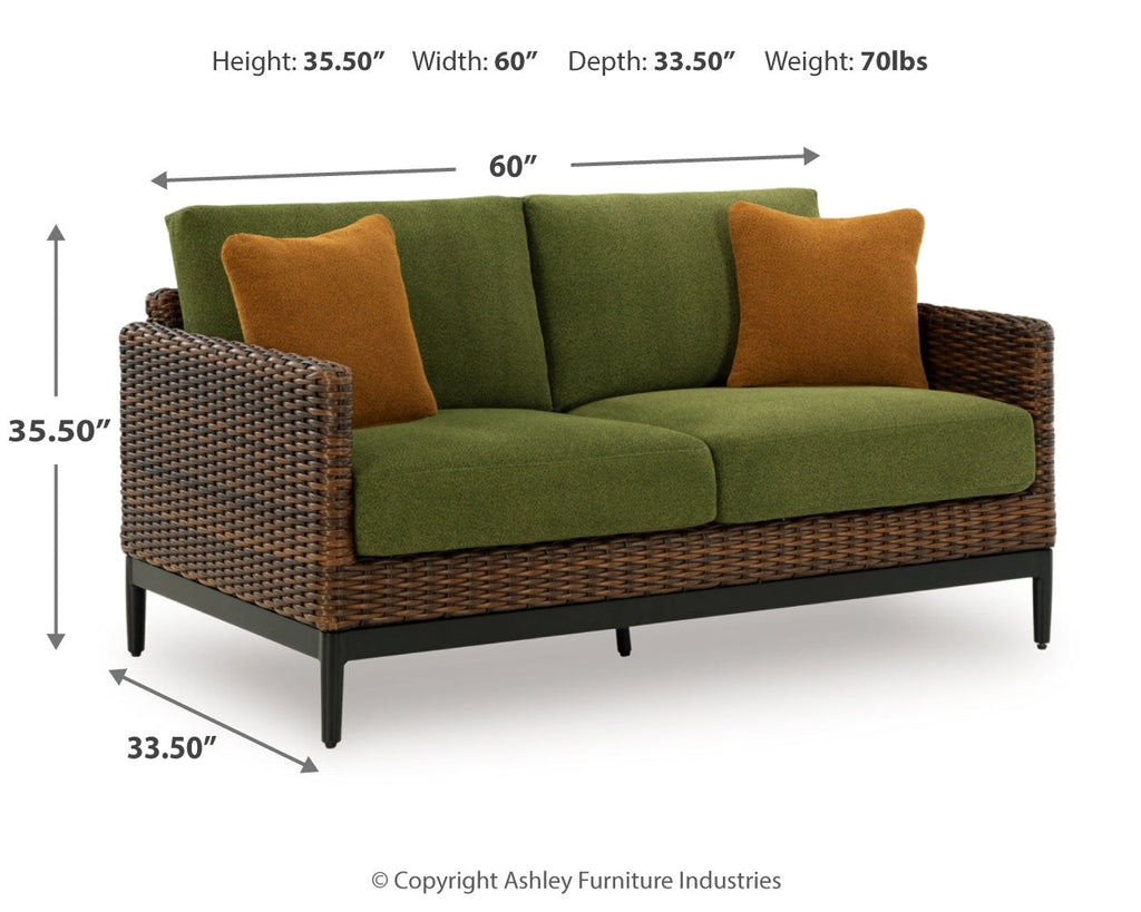 Horizon Hall Outdoor Sofa, 2 Lounge Chairs, Ottoman and Coffee Table, Brown