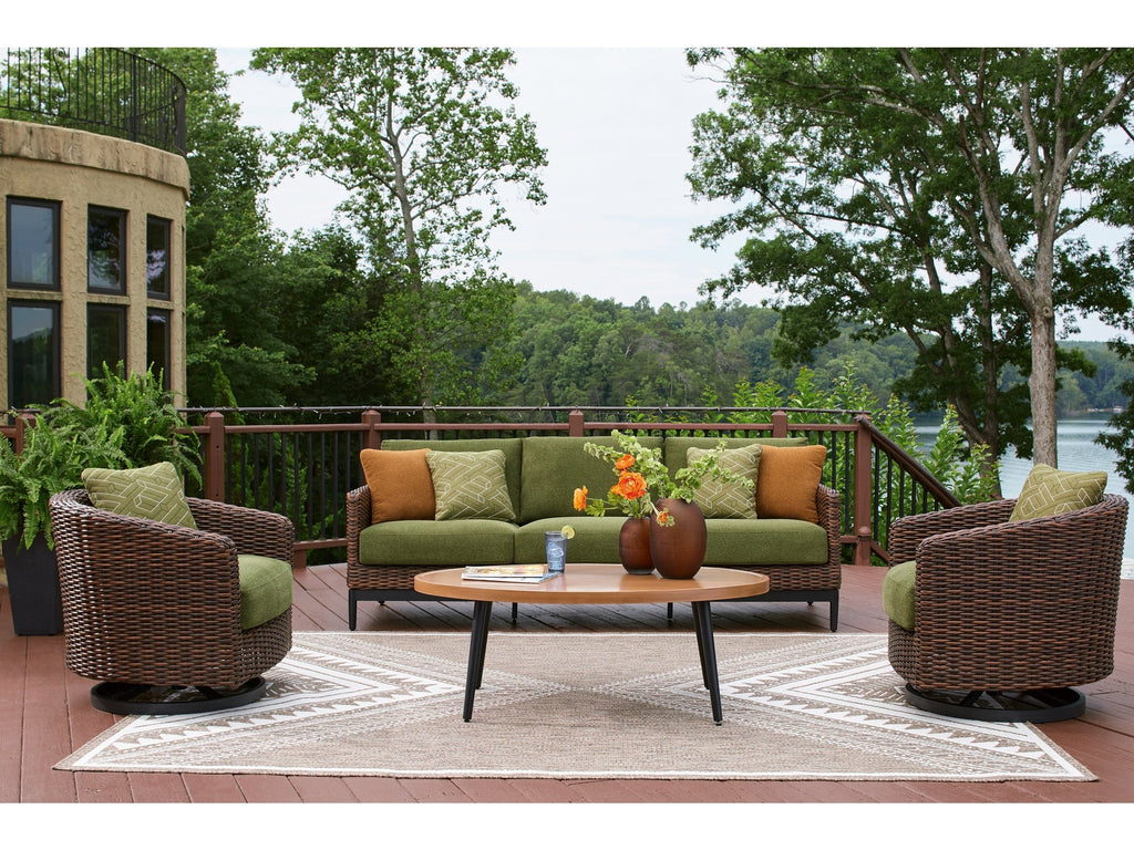 Horizon Hall Outdoor Sofa, 2 Lounge Chairs, Ottoman and Coffee Table, Brown
