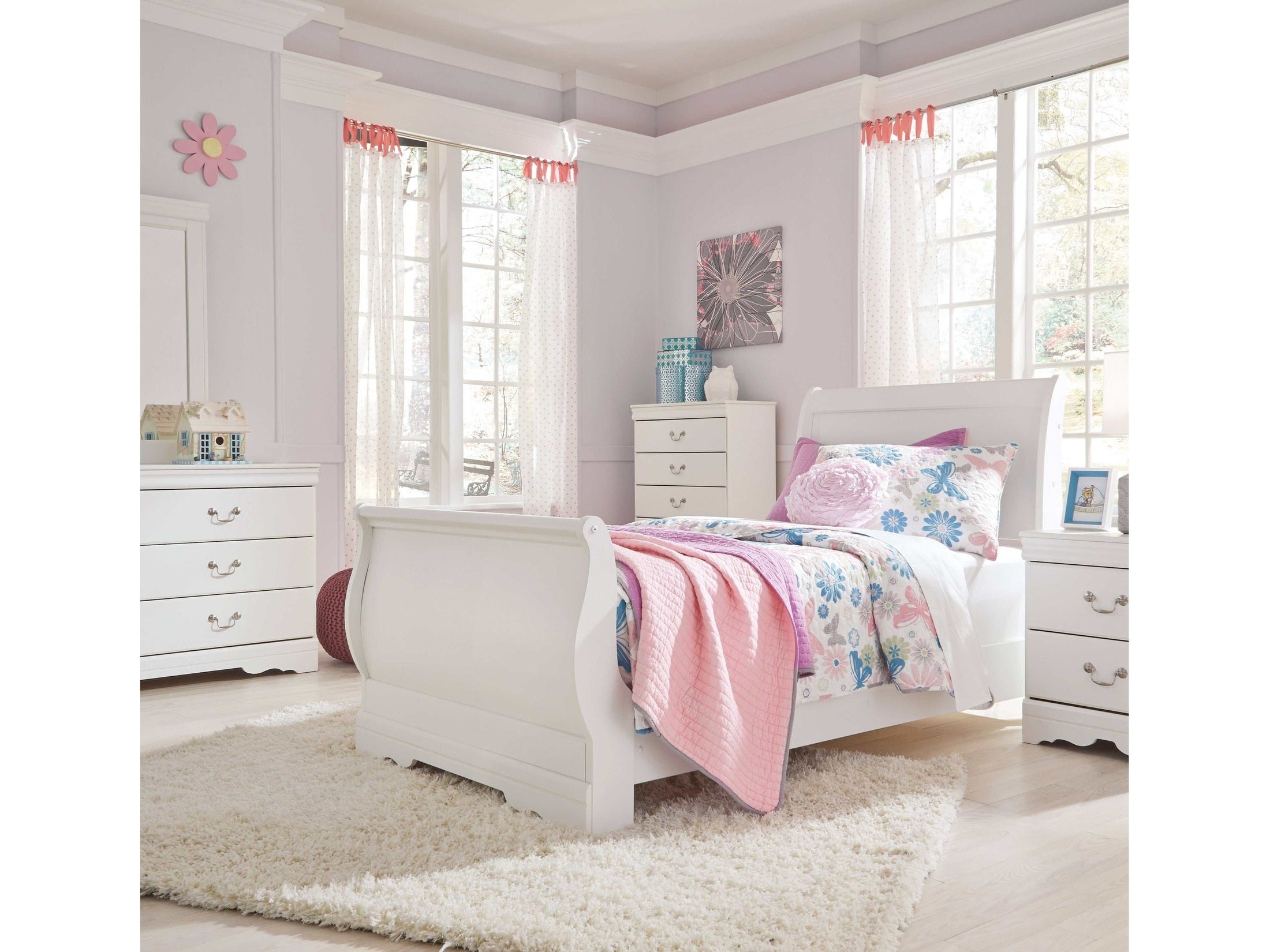 Anarasia White Twin Sleigh Youth Bed