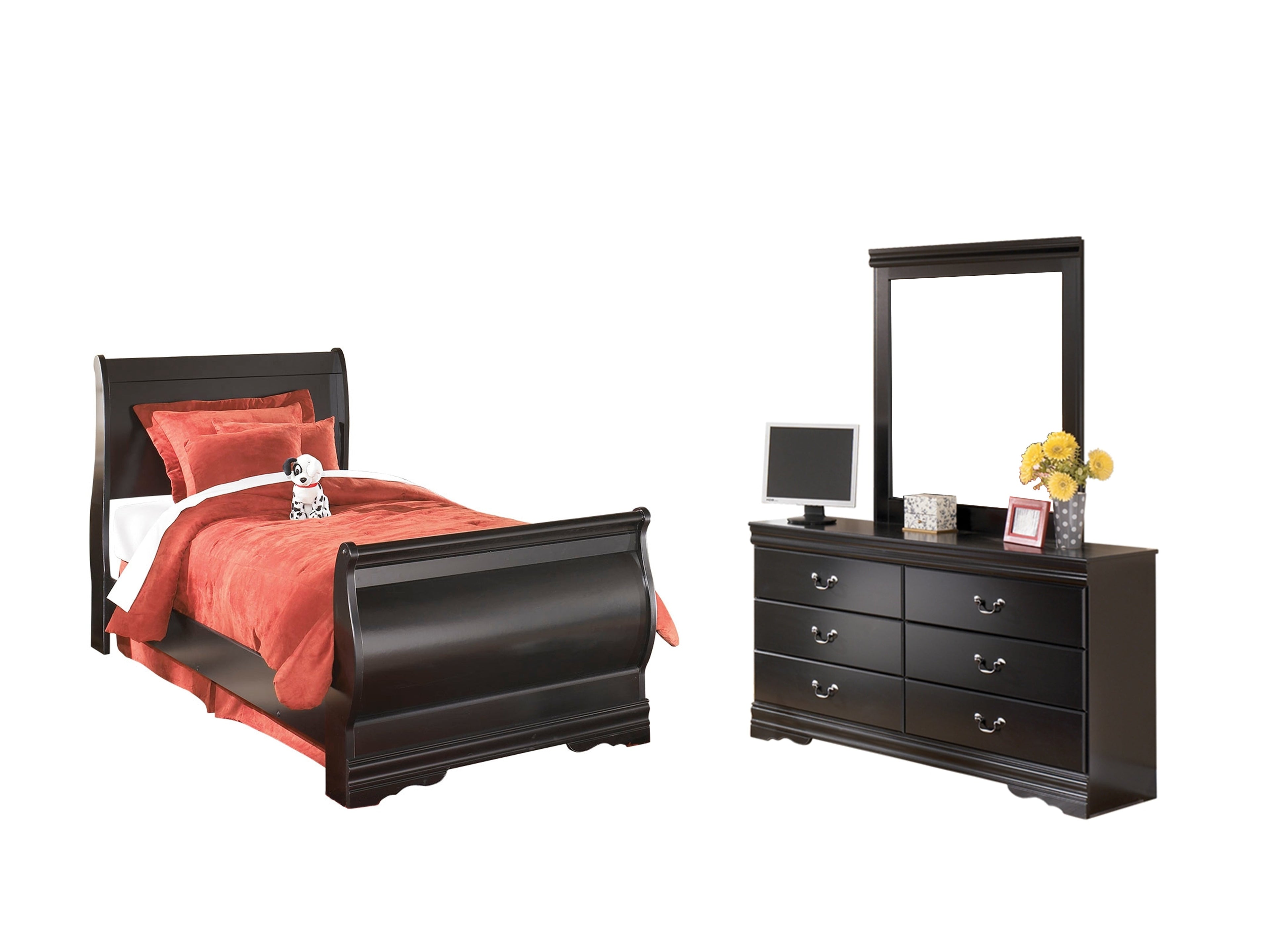 Huey Vineyard Twin Sleigh Bedroom Set, Black