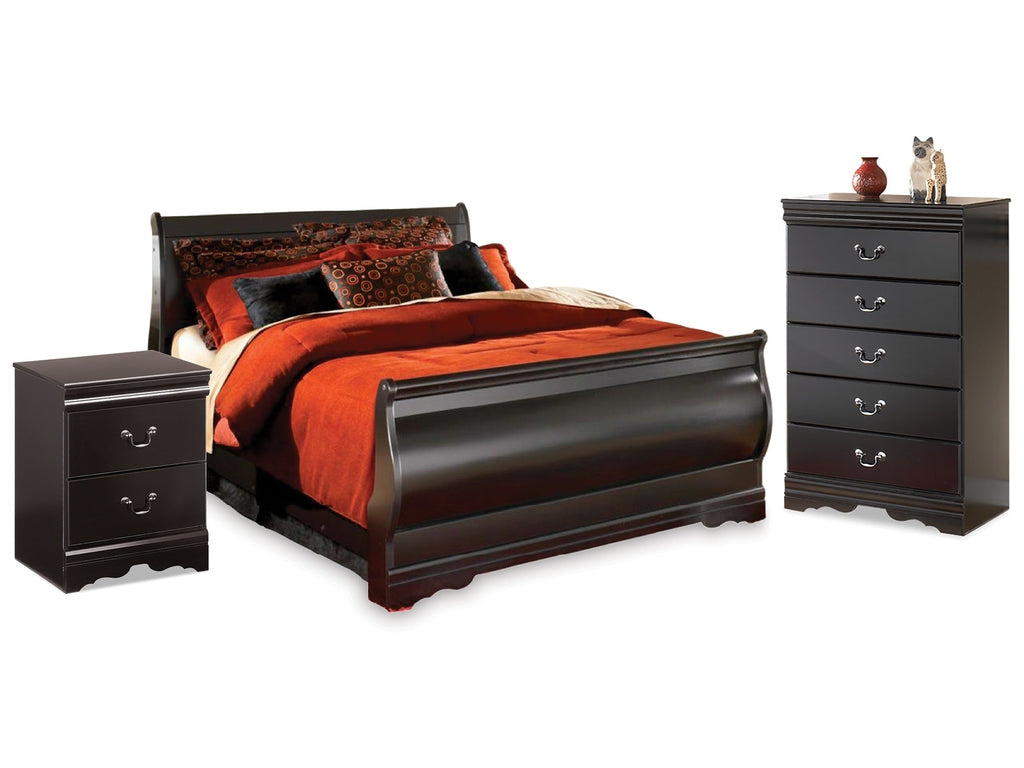 Huey Vineyard Black Queen Sleigh Bedroom Set with Chest and Nightstand