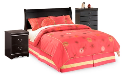 Huey Vineyard Black Full Sleigh Headboard, Chest and Nightstand