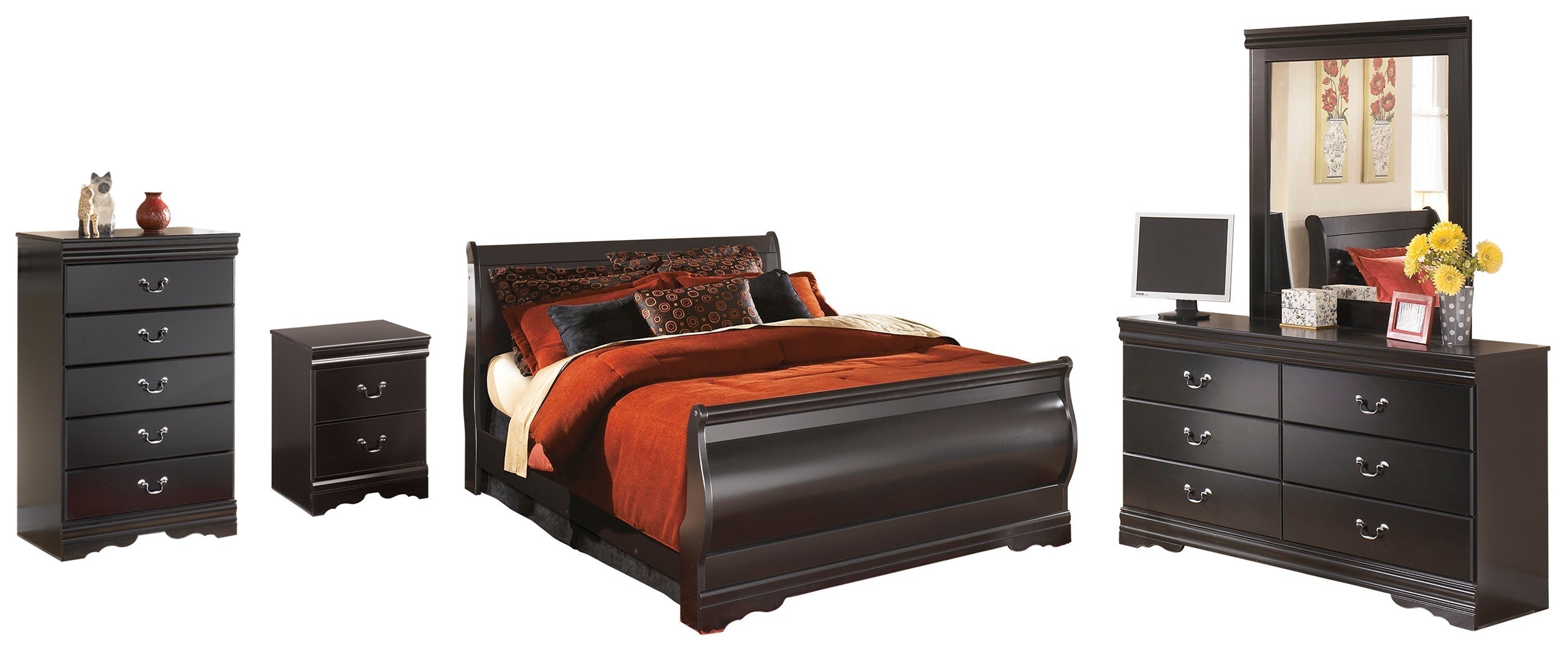 Huey Vineyard Queen Sleigh Bedroom Set, Black